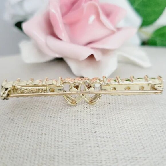 VTG SARAH COVENTRY Doubble Heart Bar and Cream Faux Pearl Brooch - Picture 3 of 4